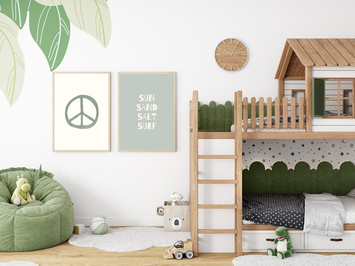 Sage Green Minimalist Peace Sign Modern Boho Teen Room Art Poster - Image 2