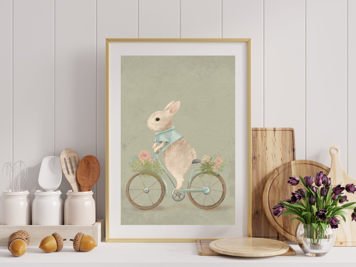 Vintage Bunny Rabbit Riding Bicycle With Flower Baskets Poster - Image 4
