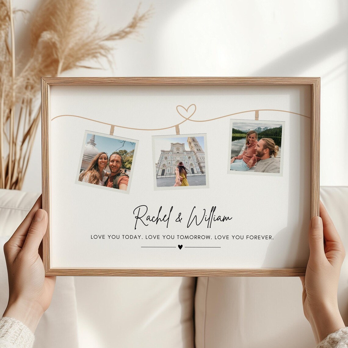 Personalised Couple Three Photo Print Love You Today Tomorrow Forever