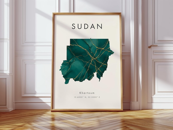 Sudan Map Poster Green And Gold Africa Wall Art Print Home Decor Geography Gift Wallpaper