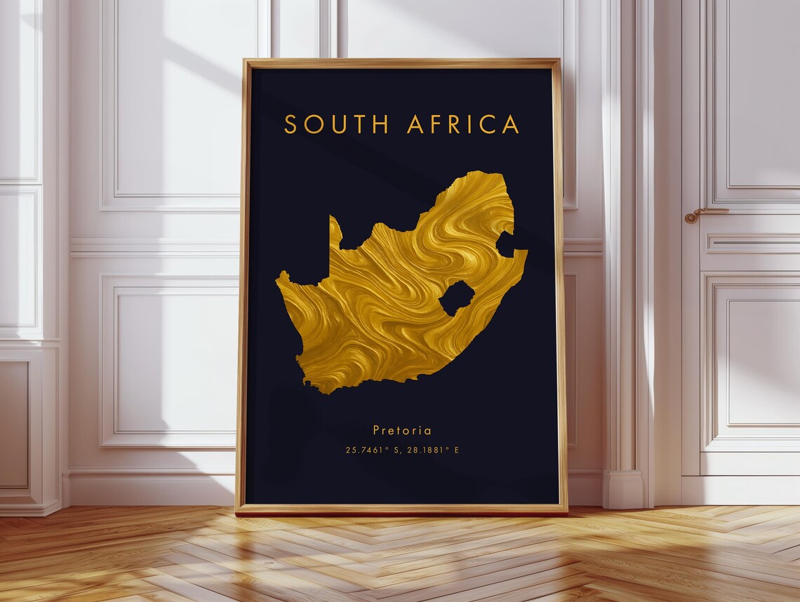 South Africa Map Poster Gold Wall Art Print Home Decor Geography Gift Wallpaper