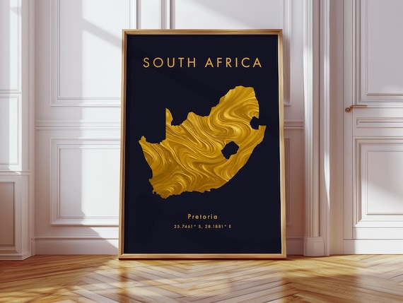 South Africa Map Poster Gold Wall Art Print Home Decor Geography Gift Wallpaper