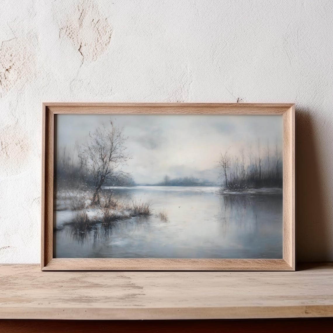 Misty Winter Lake With Bare Trees Antique Style Landscape Poster - Image 4