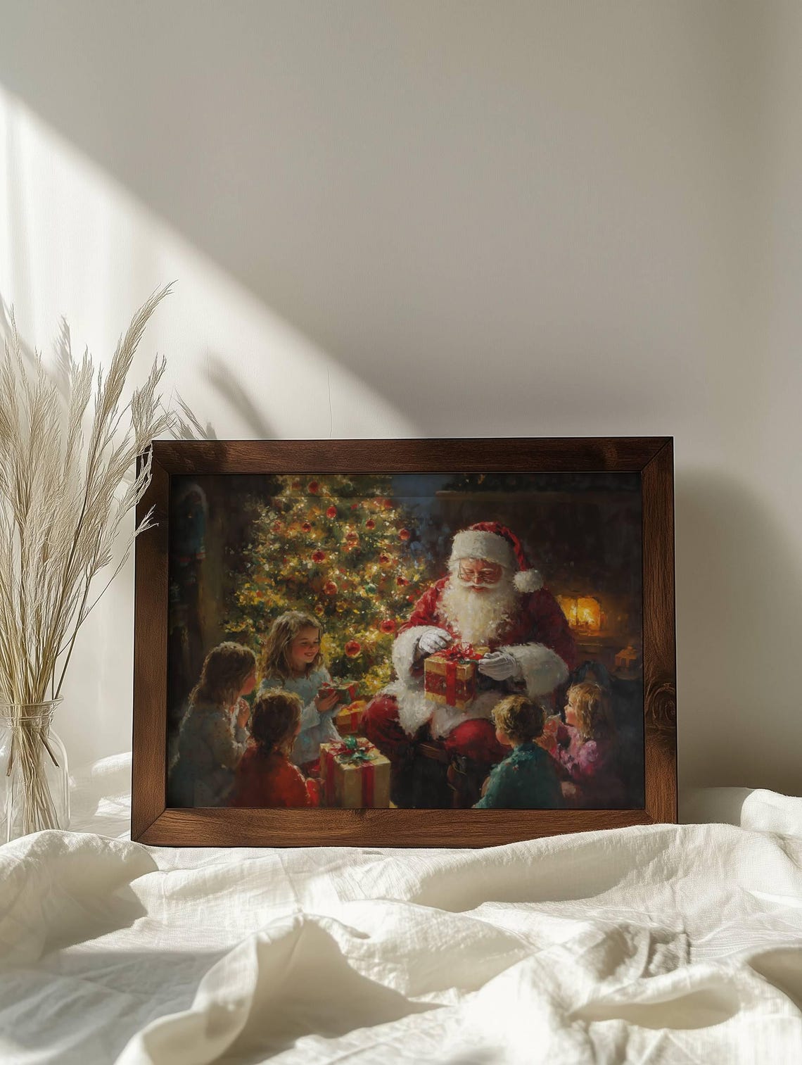 Santa Claus With Children Opening Gifts By Christmas Tree Poster - Image 6