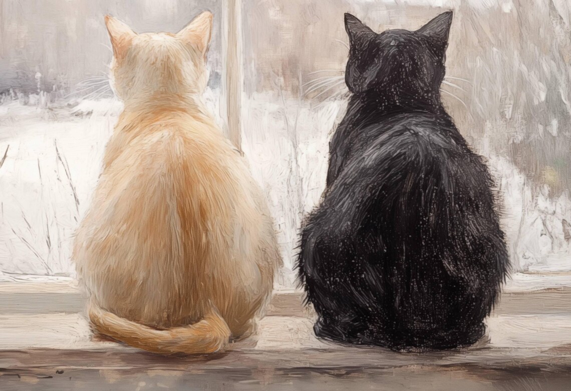 Two Cats At Winter Window Snowy Cottage View Cozy Feline Poster - Image 5