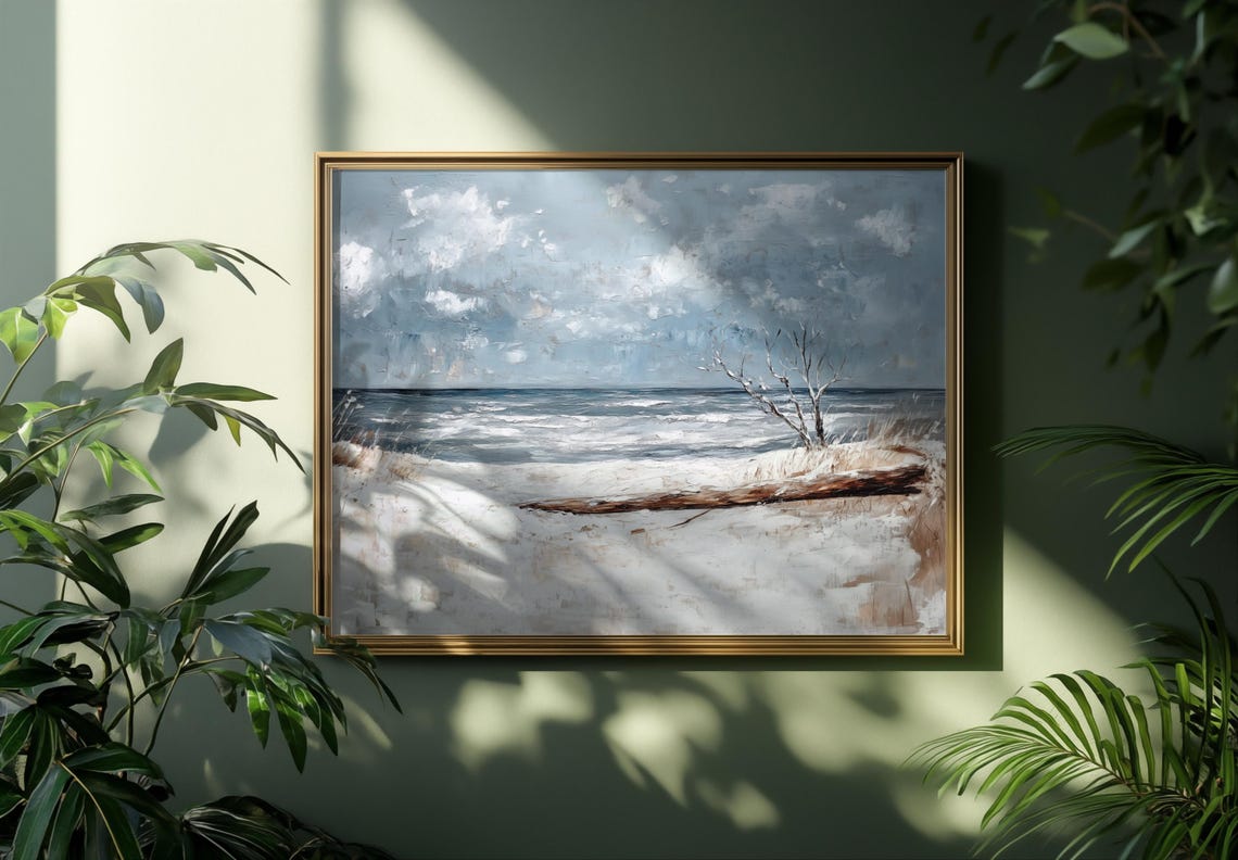 Cold Winter Beach Snowy Driftwood Shore Grey Seascape Poster - Image 3