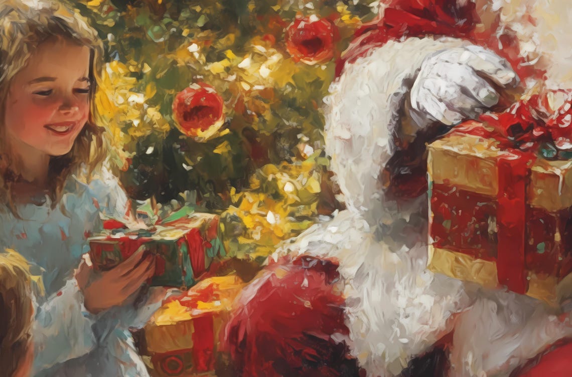 Santa Claus With Children Opening Gifts By Christmas Tree Poster - Image 5