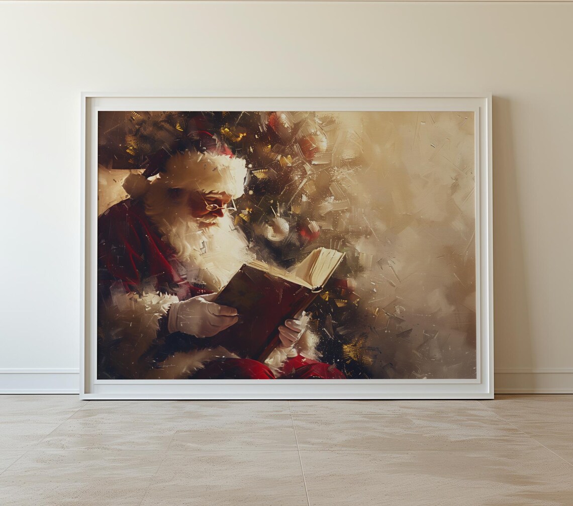 Vintage Santa Claus Reading A Book Antique Style Christmas Poster - Image 4
