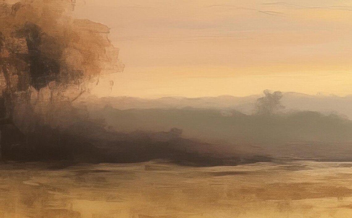 Golden Autumn Meadow Sunset Oil Painting Vintage Landscape Poster - Image 2