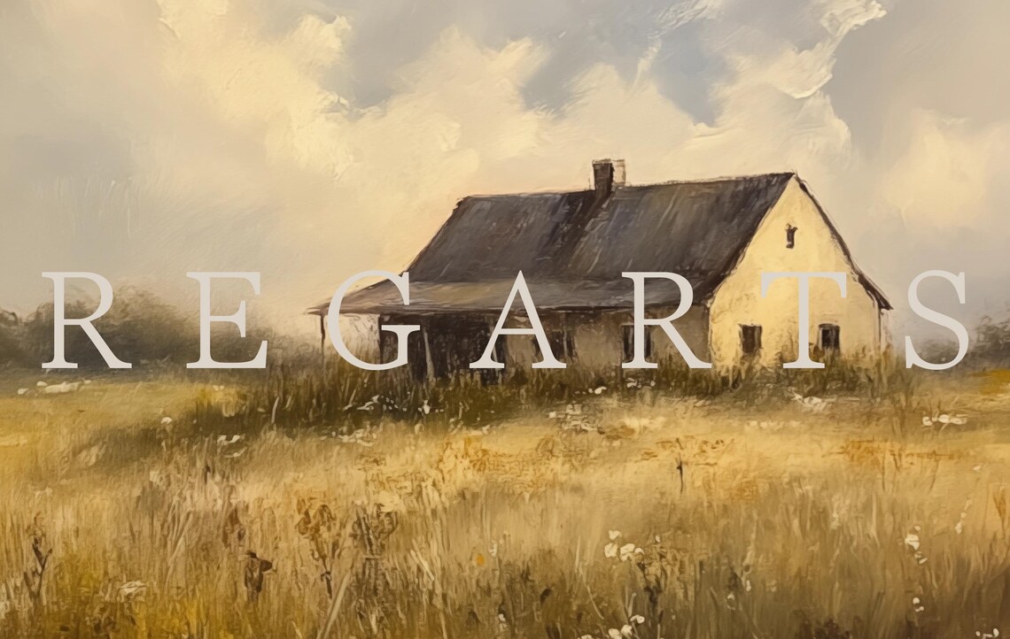 Country Farmhouse Painting Golden Field Cloudy Sky Rural Poster - Image 7
