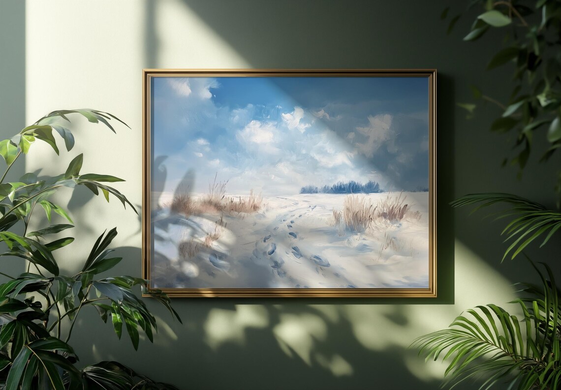 Footprints in the Snow, Winter Scene Art Print - Image 3