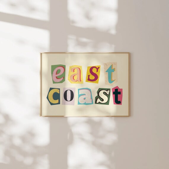 East Coast Colorful Ransom Note Cutout Letter Collage Poster