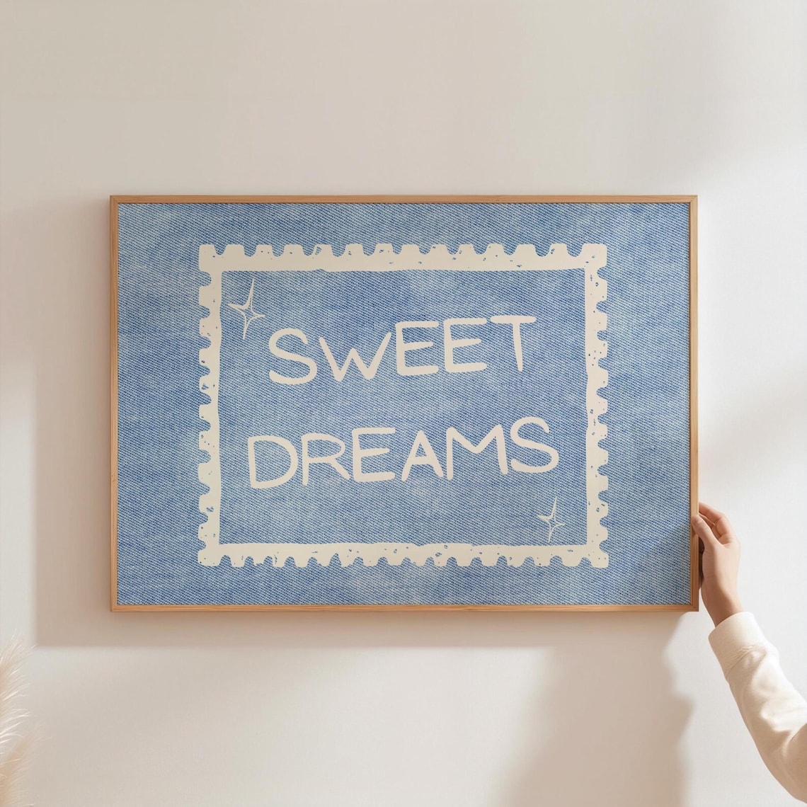 Sweet Dreams Denim Stamp Style Light Blue Bedroom Wall Poster