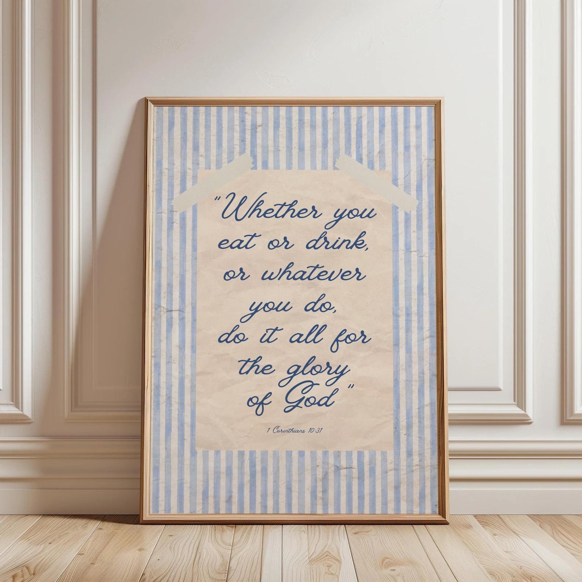 Christian Wall Art Kitchen Bible Verse Corinthians 1031 Ar Vintage Decor Coastal Striped Religious Print