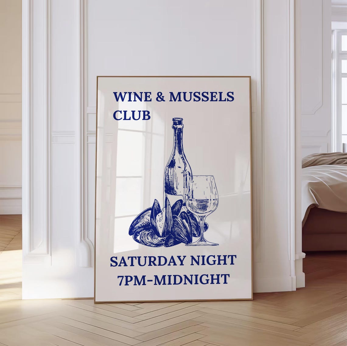 Wine and Mussels Club Saturday Night Blue Illustrated Kitchen Poster - Image 3