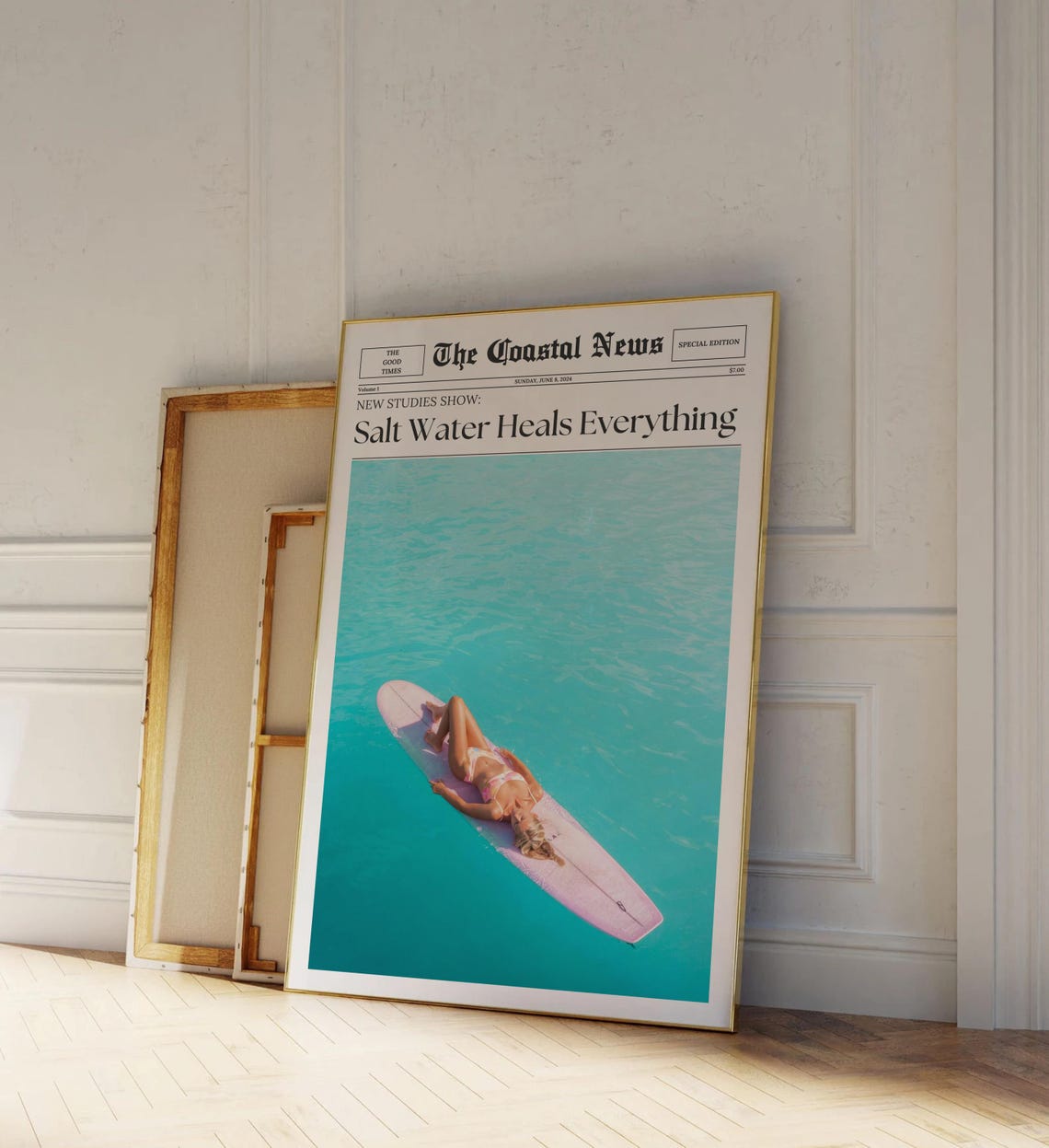 The Coastal News Salt Water Heals Everything Beach Surf Poster - Image 3