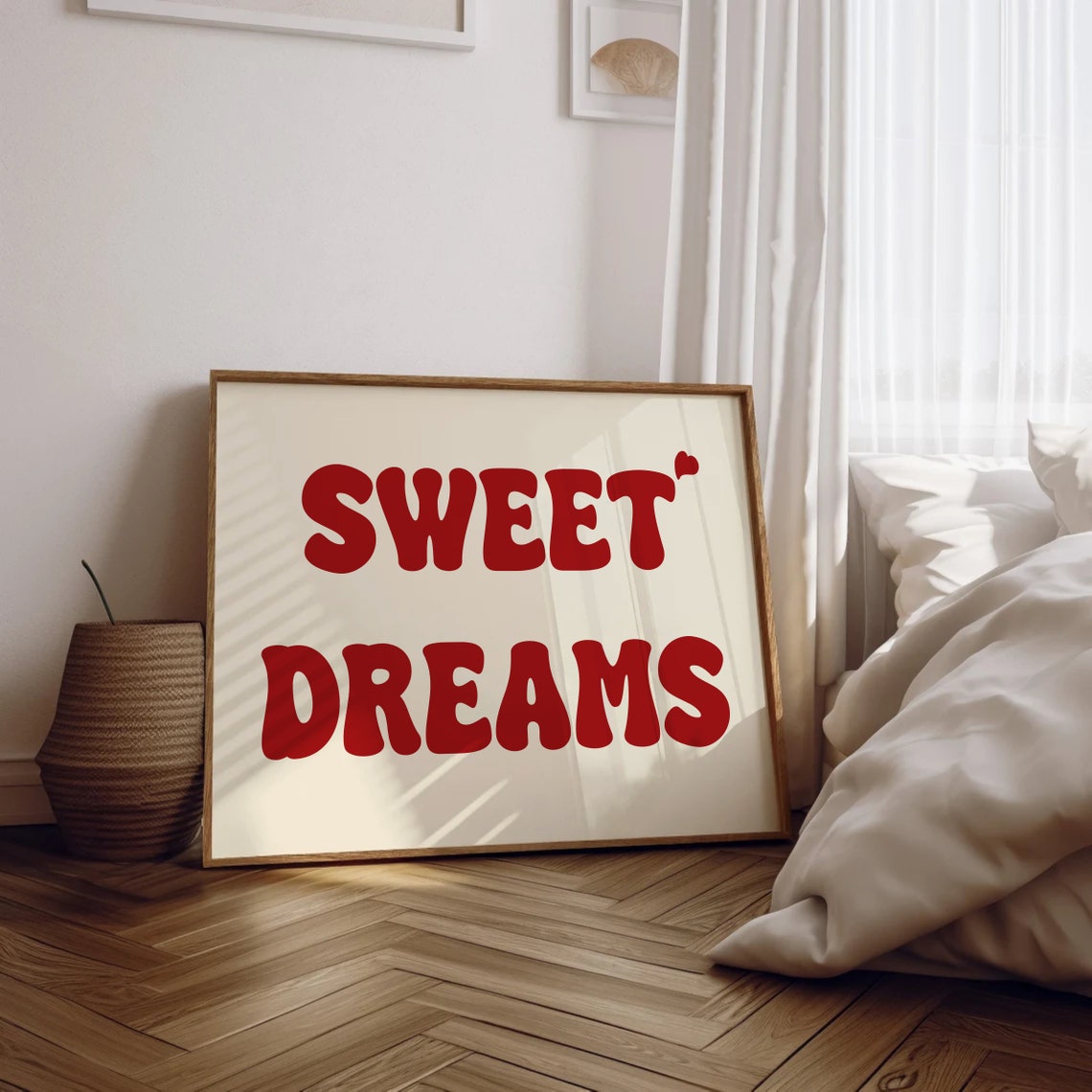 Sweet Dreams Red Retro Bubble Letter Bedroom Above Bed Wall Art - Image 3