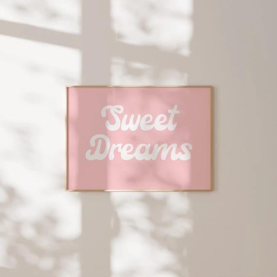 Sweet Dreams Print Above Bed Horizontal Poster Dorm Room Prints Teen Girl Bedroom Prints Aesthetic Prints Cute Retro Wall Art Poster