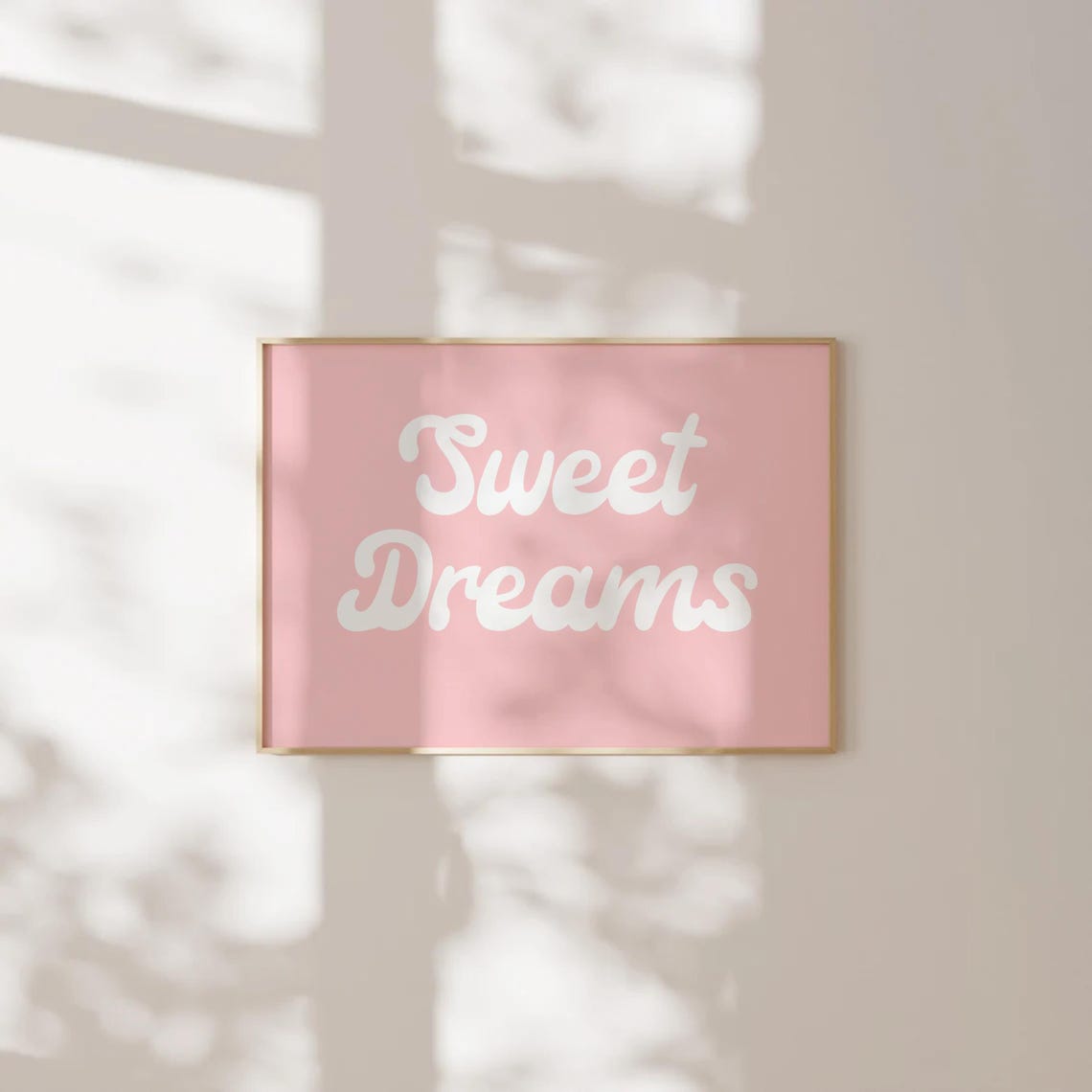 Sweet Dreams White Cursive Script on Pretty Pink Dorm Wall Art