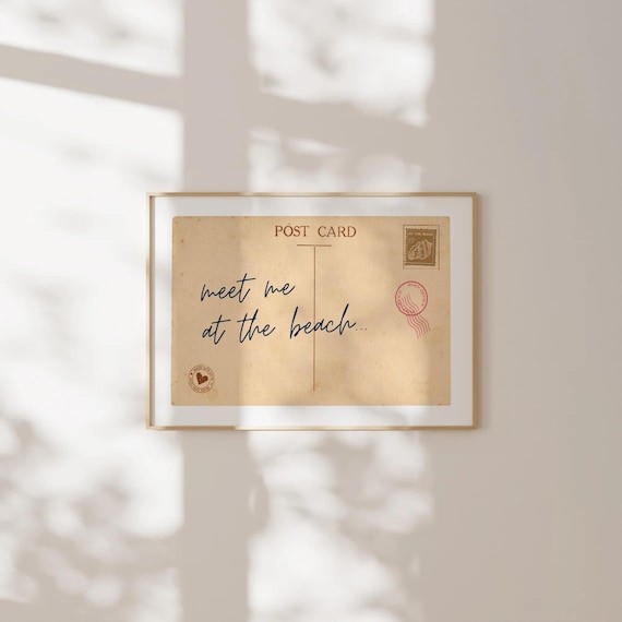 Vintage Postcard Back Meet Me At The Beach Coastal Decor Poster