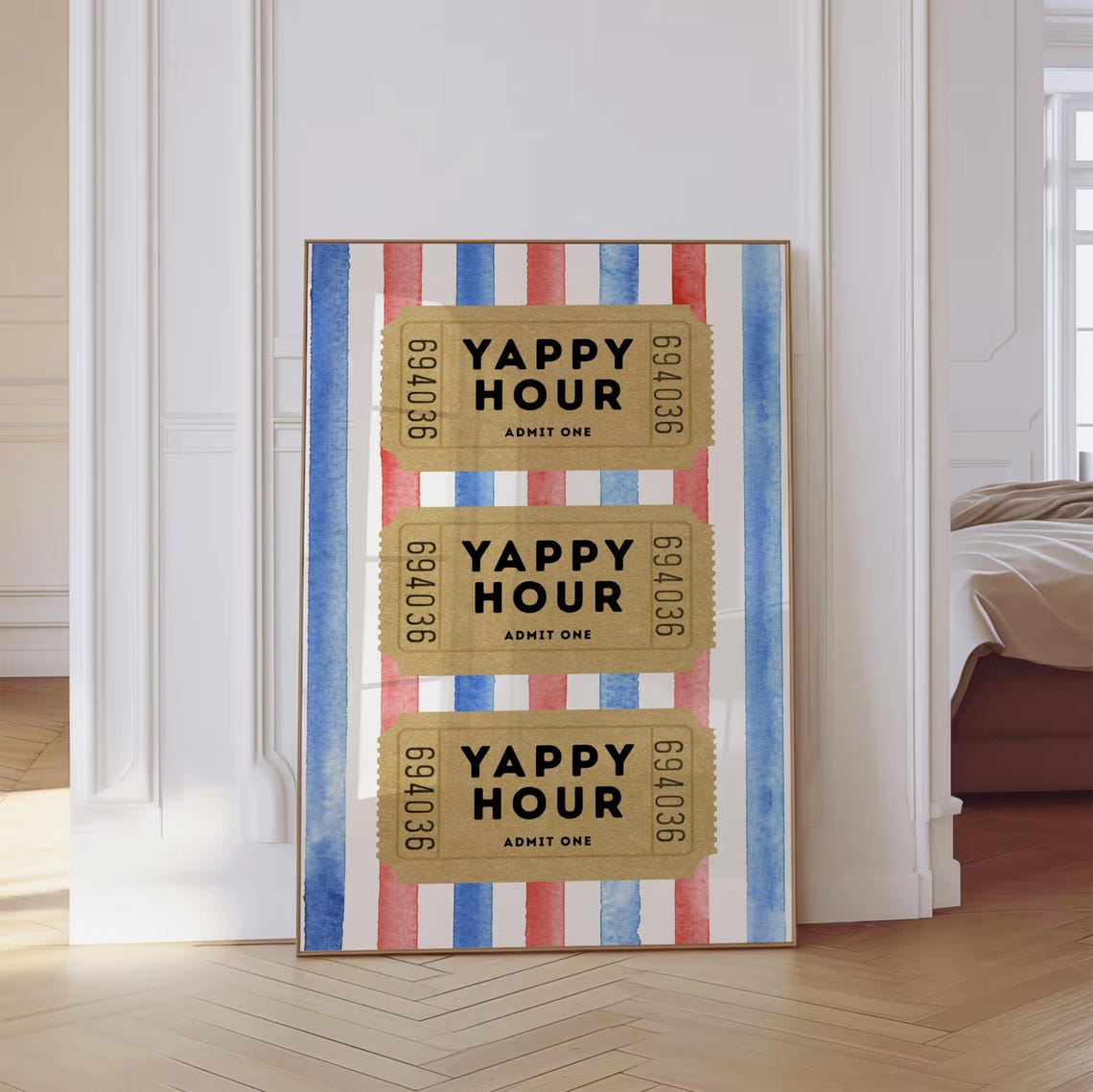 Funny Yappy Hour Admit One Ticket Stub Vintage Bar Decor Poster