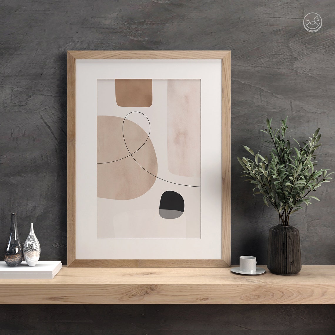 Organic Boho Abstract Shapes Neutral Earth Tone Minimalist Line Poster - Image 2