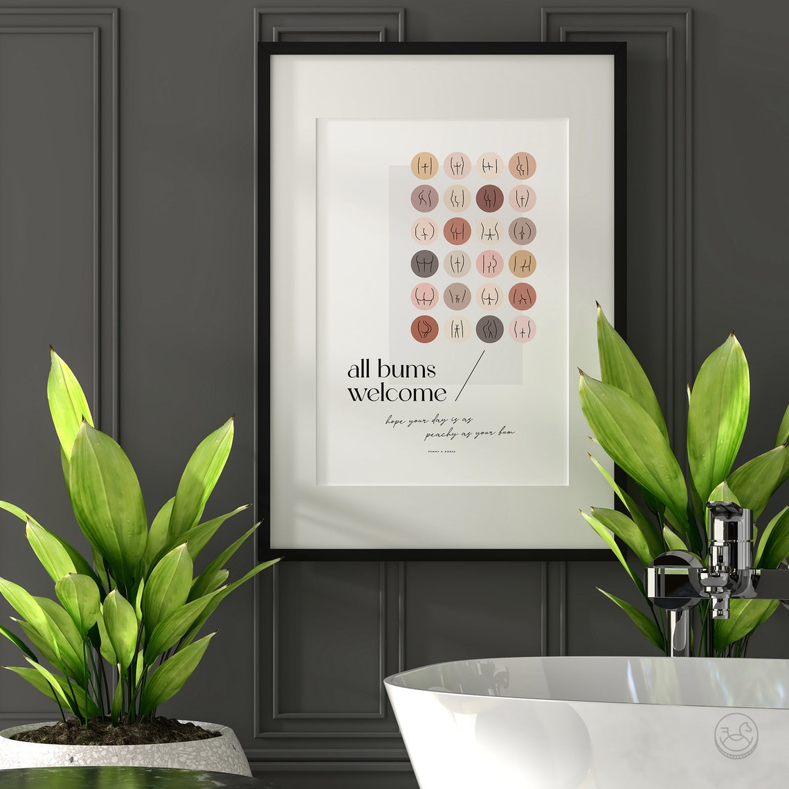 All Bums Welcome Funny Bathroom Poster Boho Butt Art Peachy Gift Decor - Image 4
