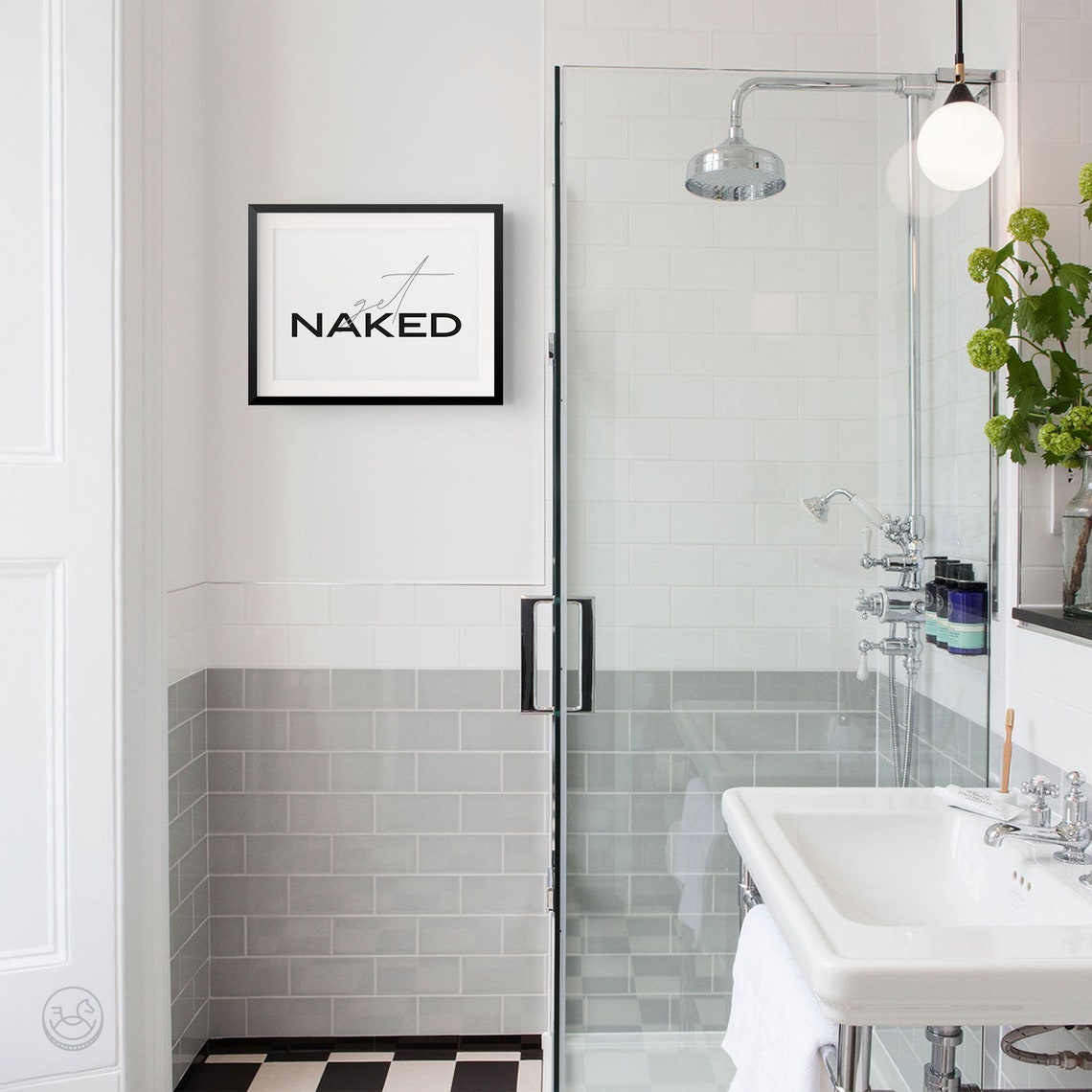 Get Naked Funny Bathroom Poster Minimalist Typography Wall Decor - Image 2