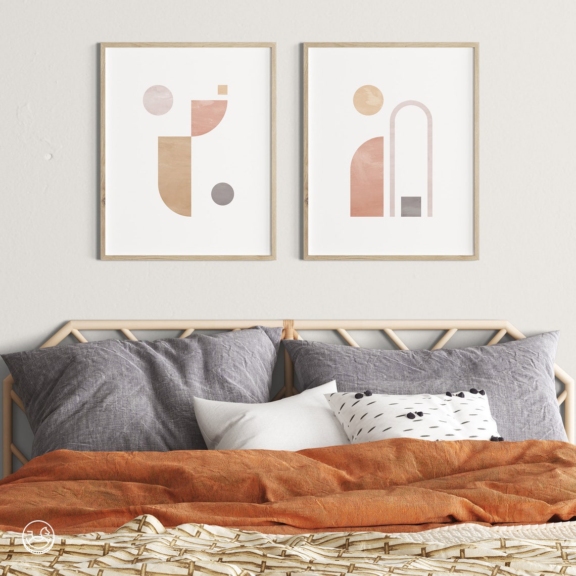 Boho Geometric Abstract Pair Blush and Beige Minimalist Shapes Poster - Image 2