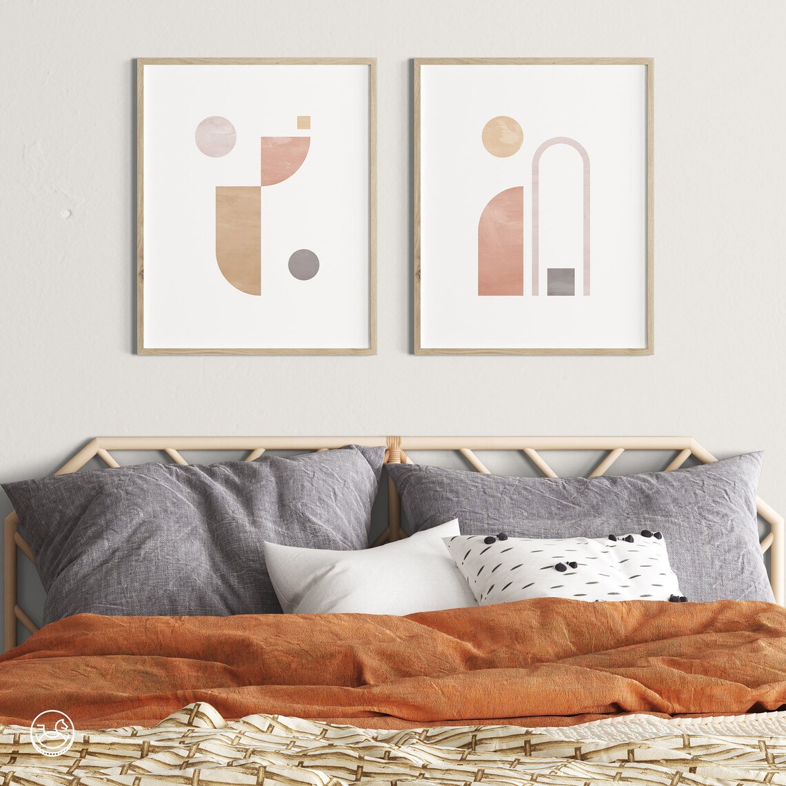 Geometric Pastel Wall Art Set Neutral Shapes Boho Print Muted Coral Home Decor Abstract Minimal Print Modern Art - Image 2