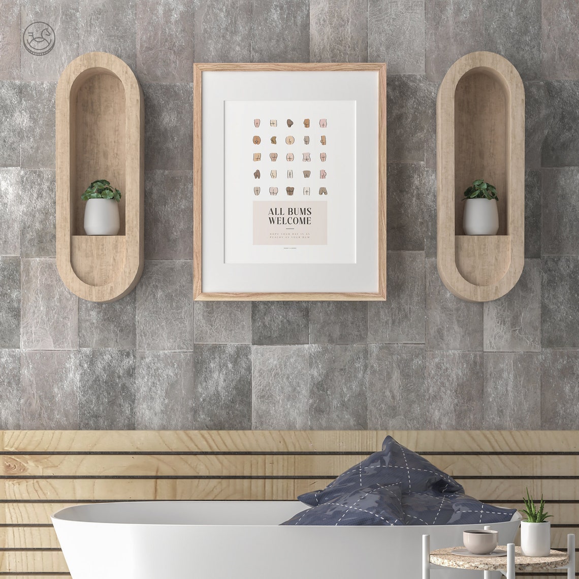 All Bums Welcome Funny Bathroom Poster Cute Butt Collage Art Decor - Image 2