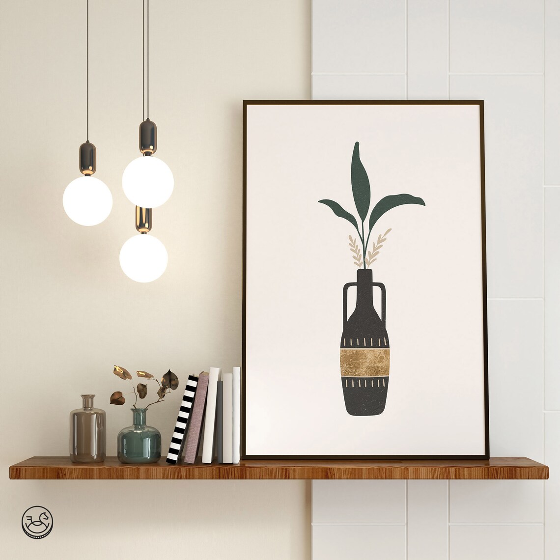 Black and Gold Botanical Vase Leaves Minimalist Modern Wall Art - Image 4