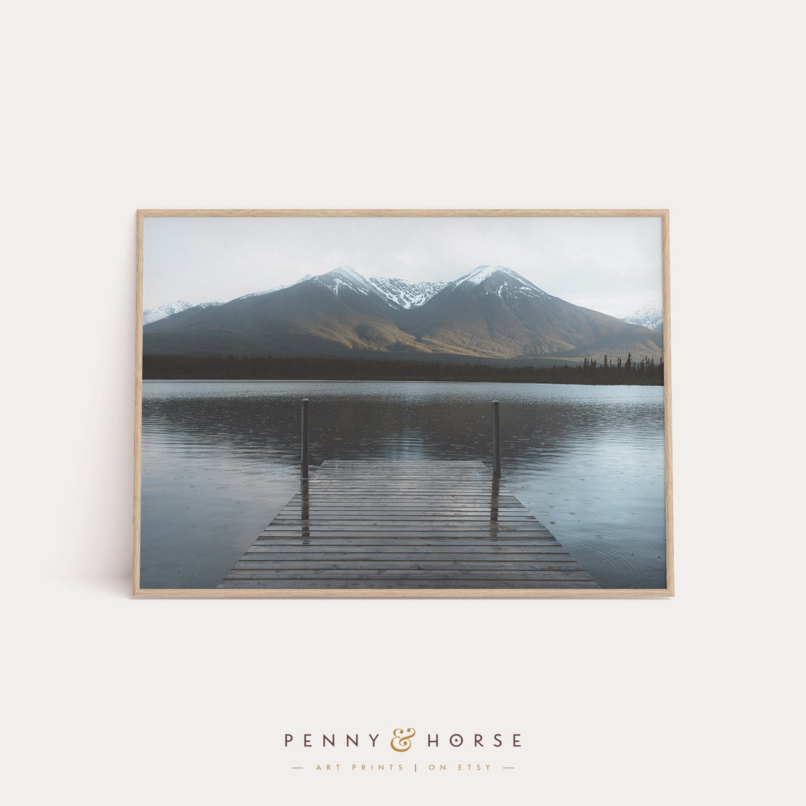 Mountain Lake Dock Rainy Day Photography Poster Serene Landscape Decor