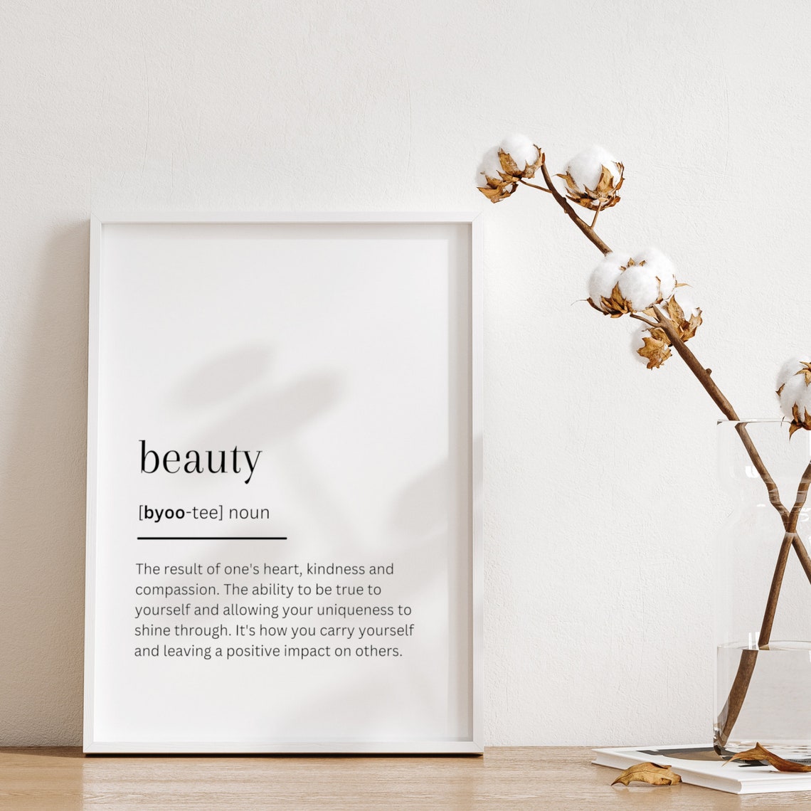 Beauty Definition Dictionary Style Minimalist Kindness Print