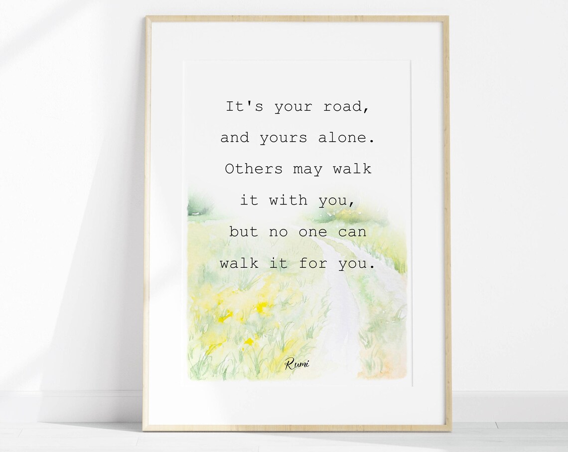 Rumi Its Your Road Quote Poster with Watercolor Meadow Path Landscape