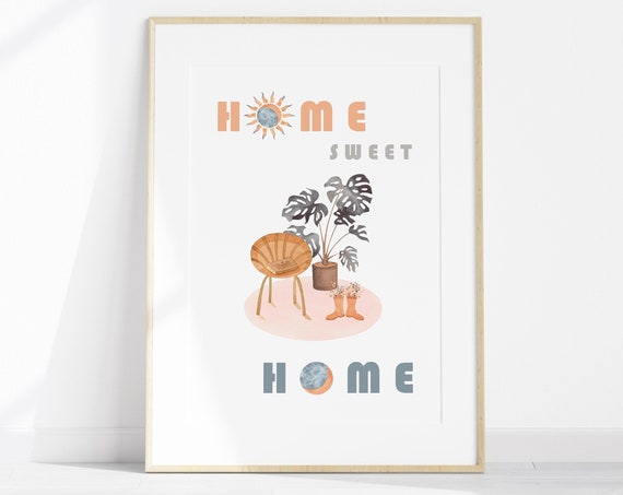 Boho Home Sweet Home Poster Artwork Home Quote Sun And Moon Wall Art