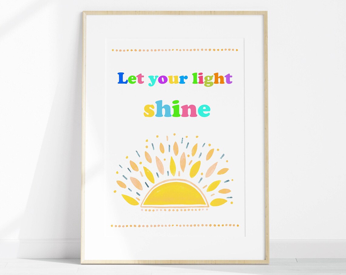 Let Your Light Shine Rainbow Letters Kids Nursery Quote Poster