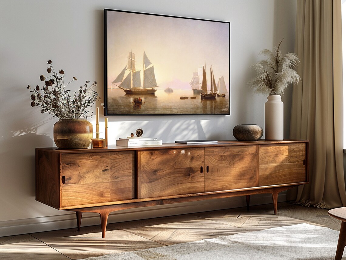 Fitz Henry Lane Becalmed Schooners Golden Calm Sea Luminist Art Print - Image 3