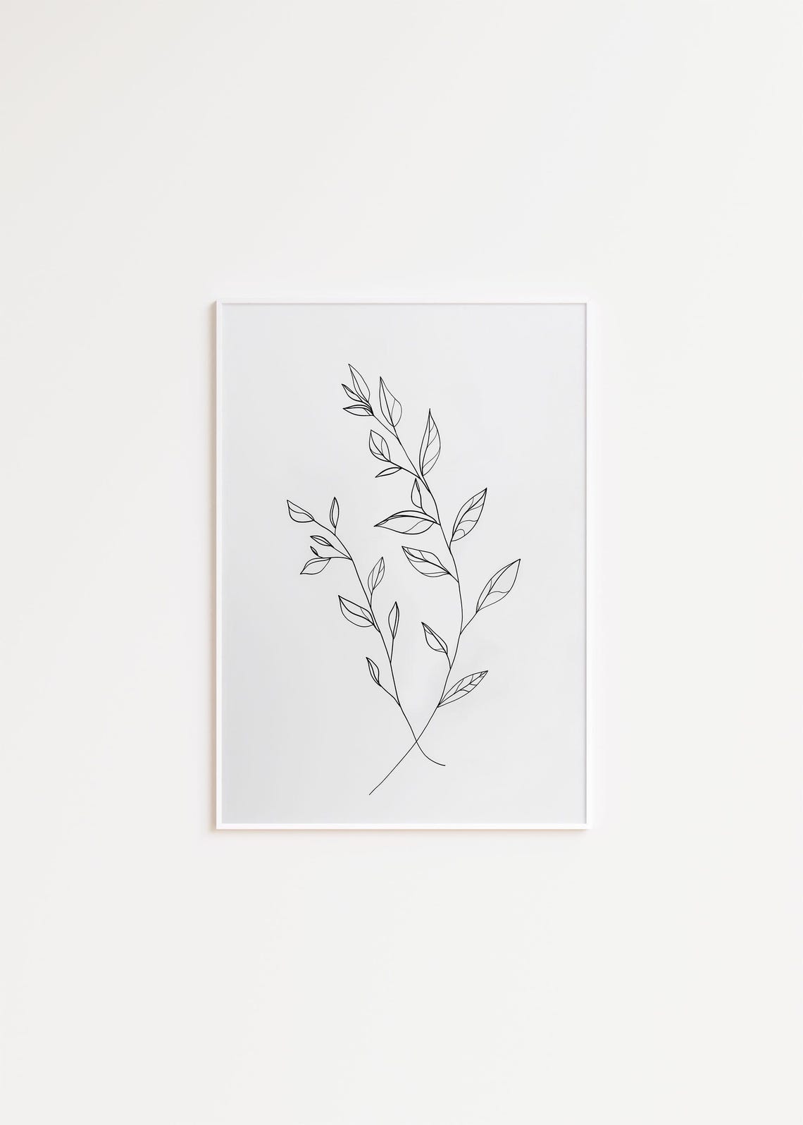 Minimalist Black Line Art Leafy Branch Simple Botanical Wall Art