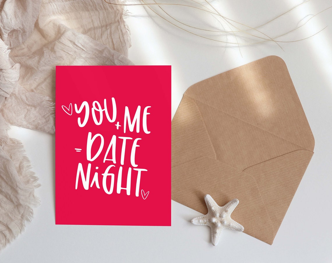 You Me Date Night Pink Love Card Anniversary Valentines Wall Print