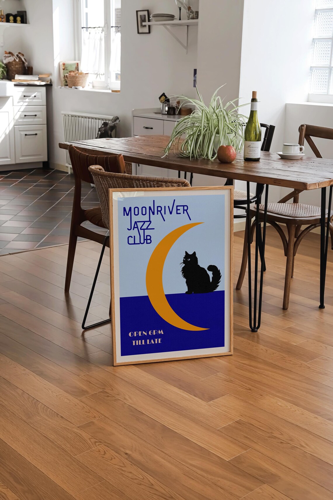 Moon River Jazz Club Blue Cat Gold Moon Retro Nightclub Poster