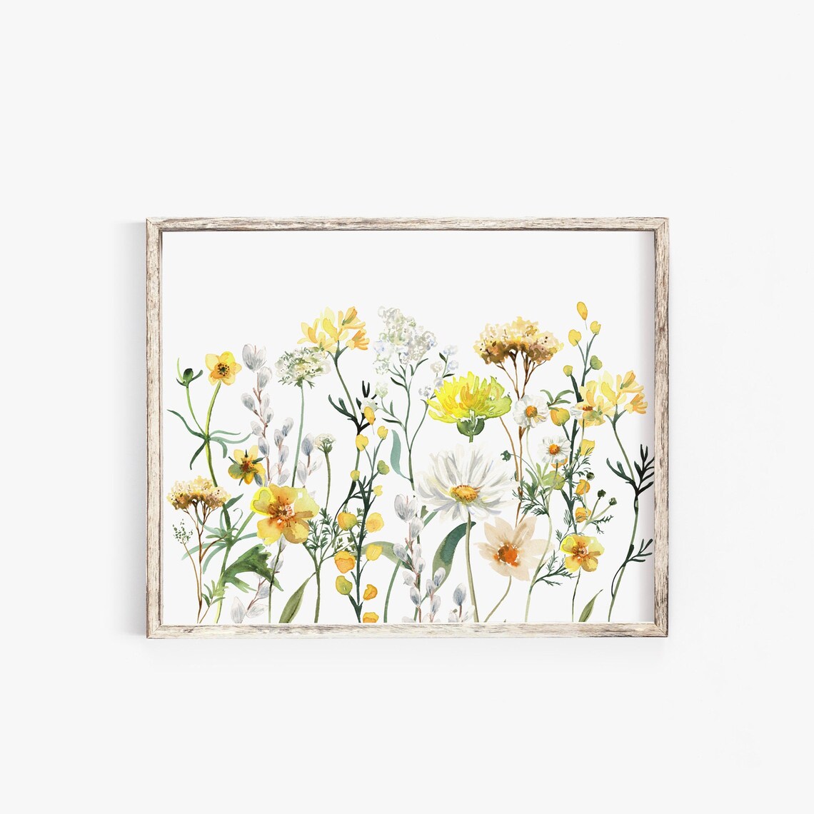 Yellow and White Wildflowers Watercolor Spring Botanical Art Print - Image 2
