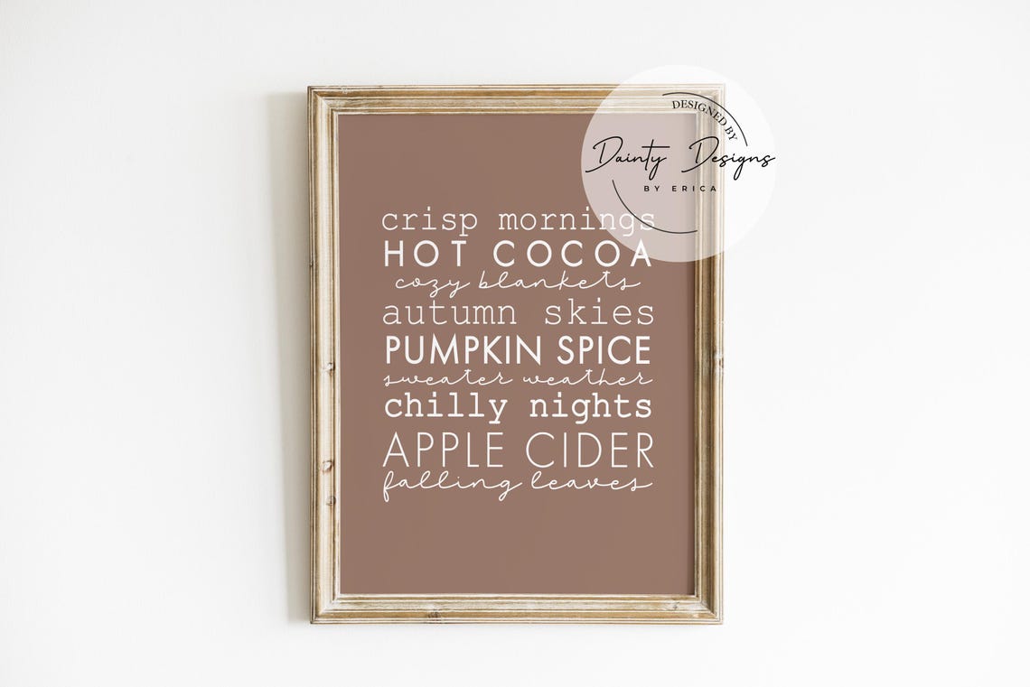 Fall Words List Crisp Mornings Pumpkin Spice Autumn Decor Poster