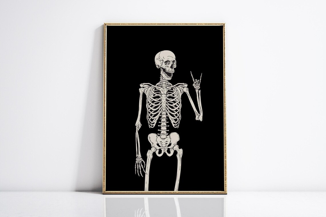 Funny Skeleton Peace Sign Black Gothic Halloween Spooky Poster