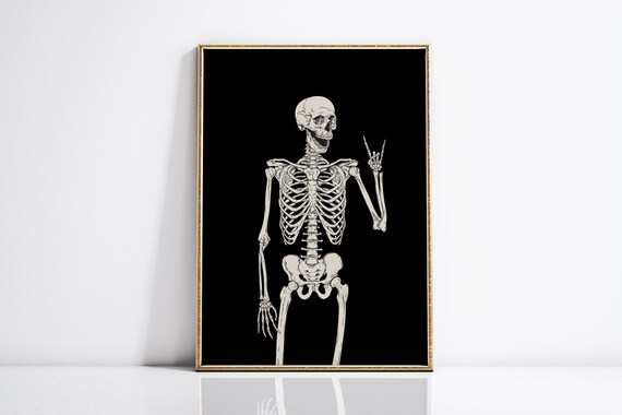 Funny Skeleton Peace Sign Black Gothic Halloween Spooky Poster