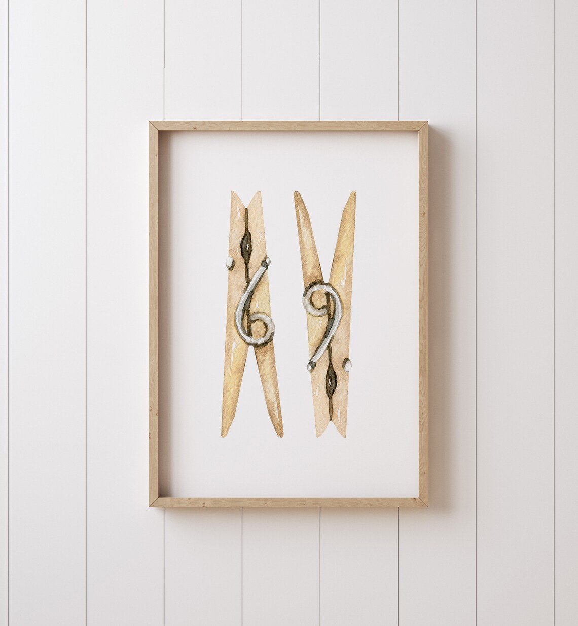Watercolor Clothespins Laundry Room Farmhouse Decor Art Poster