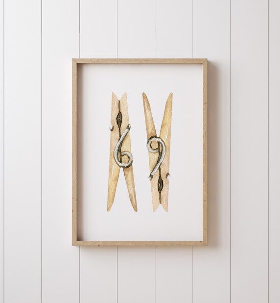 Watercolor Clothespins Laundry Room Farmhouse Decor Art Poster