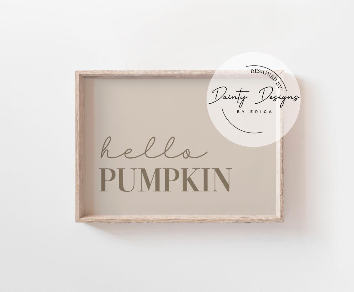 Hello Pumpkin Fall Sign Poster Neutral Beige Autumn Wall Decor - Image 2