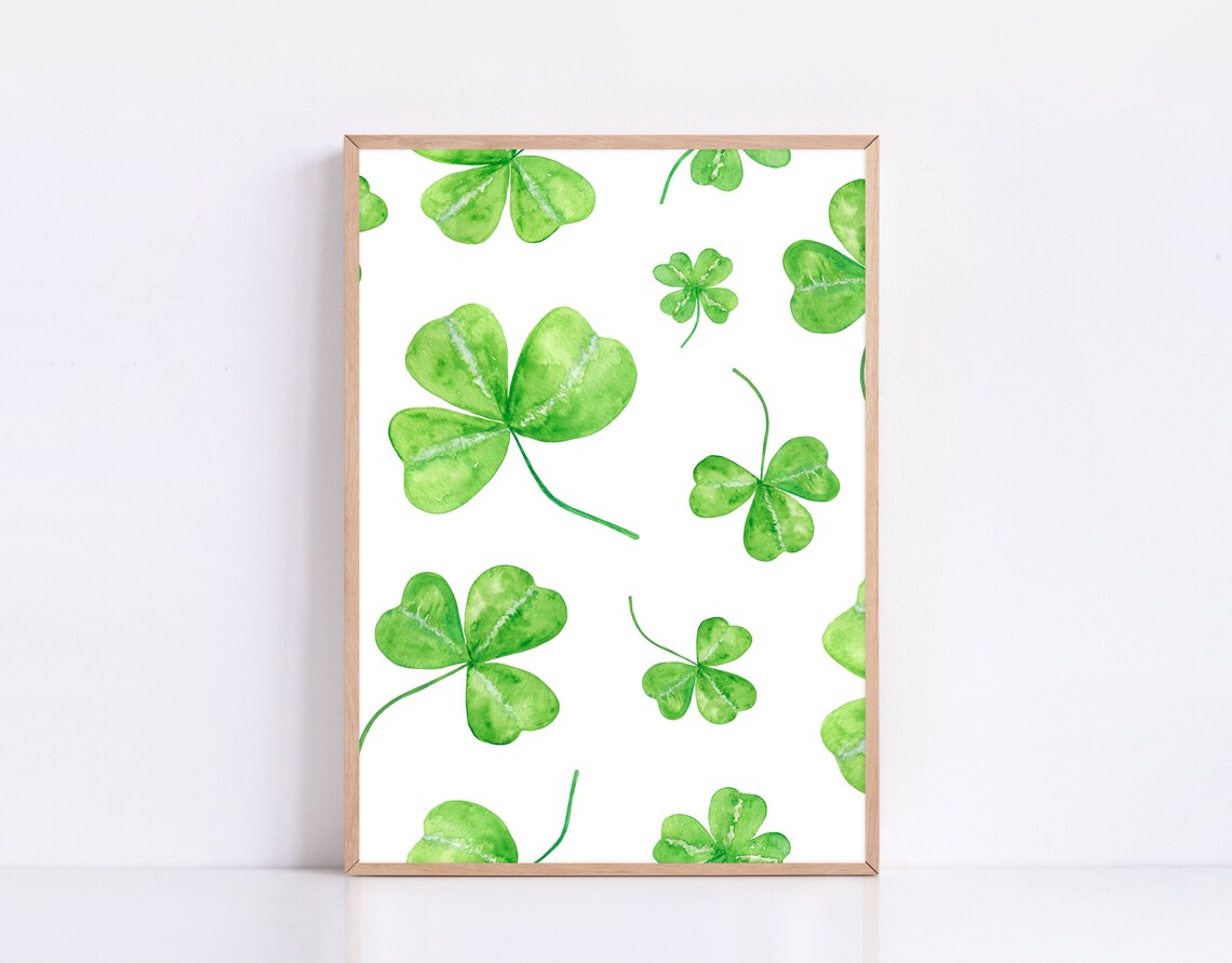 Green Clover Pattern Watercolor Shamrock St Patricks Day Art Poster - Image 4
