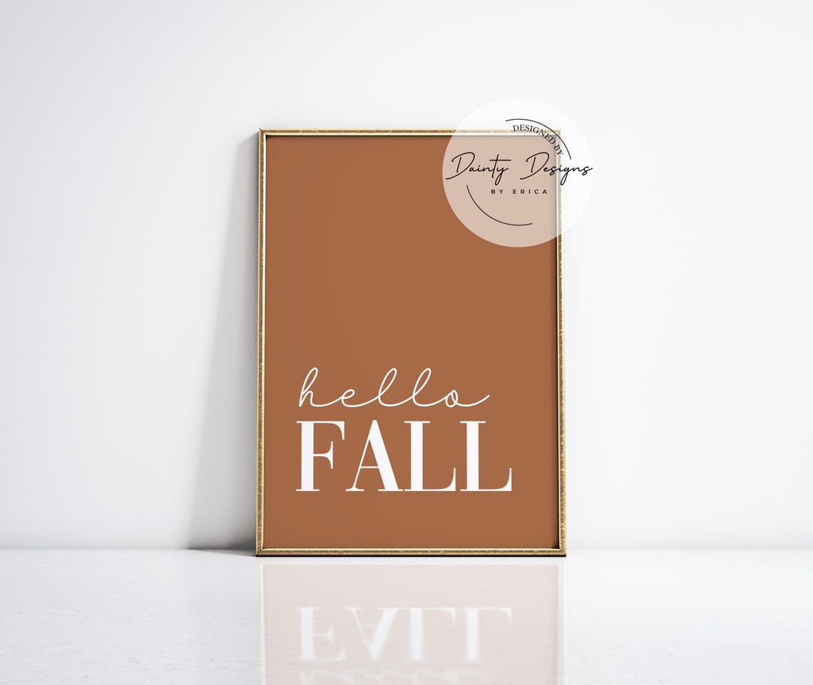 Hello Fall Sign Poster Warm Terracotta Rust Orange Autumn Decor - Image 4